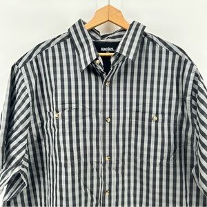 KingSize Button Up Short Sleeve Black Gray Stripe Shirt Men's 2XL Big